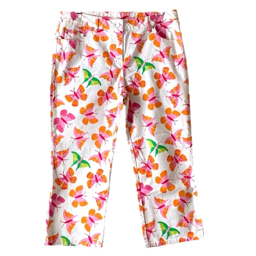 LILLY PULITZER Women’s Butterfly Print White Cropped Cotton Blend Jeans Size 10